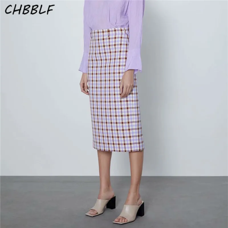 

CHBBLF women basic plaid midi skirt faldas mujer Houndstooth pattern office lady casual skirts XDL2772