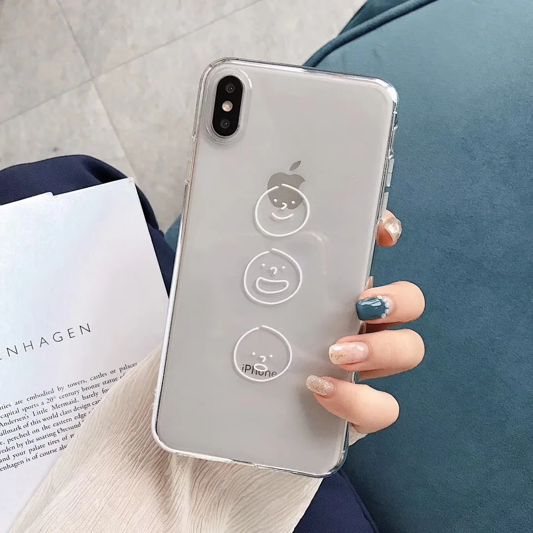 Новый Модный Милый простой чехол для телефона с изображением смайлика iphone Xs MAX XR X