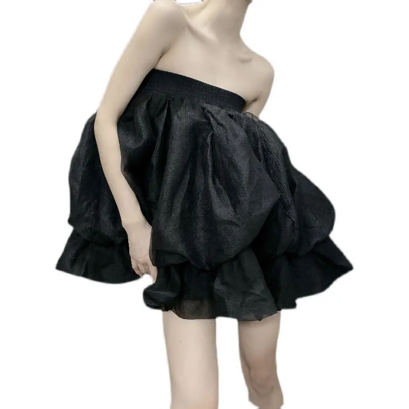 

XITAO Mesh Patchwork Casual Skirt Women Black Trendy Fashion New Mini Style Elastic Waist Strapless Summer Personality LDD2137