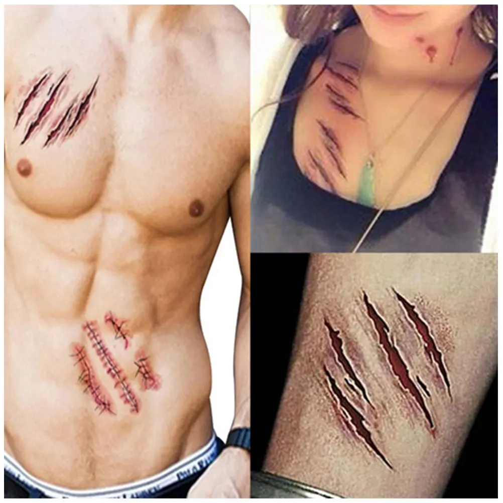 11 шт. 2019 искусственная Татуировка Хэллоуин ужасная рана временная татуировка