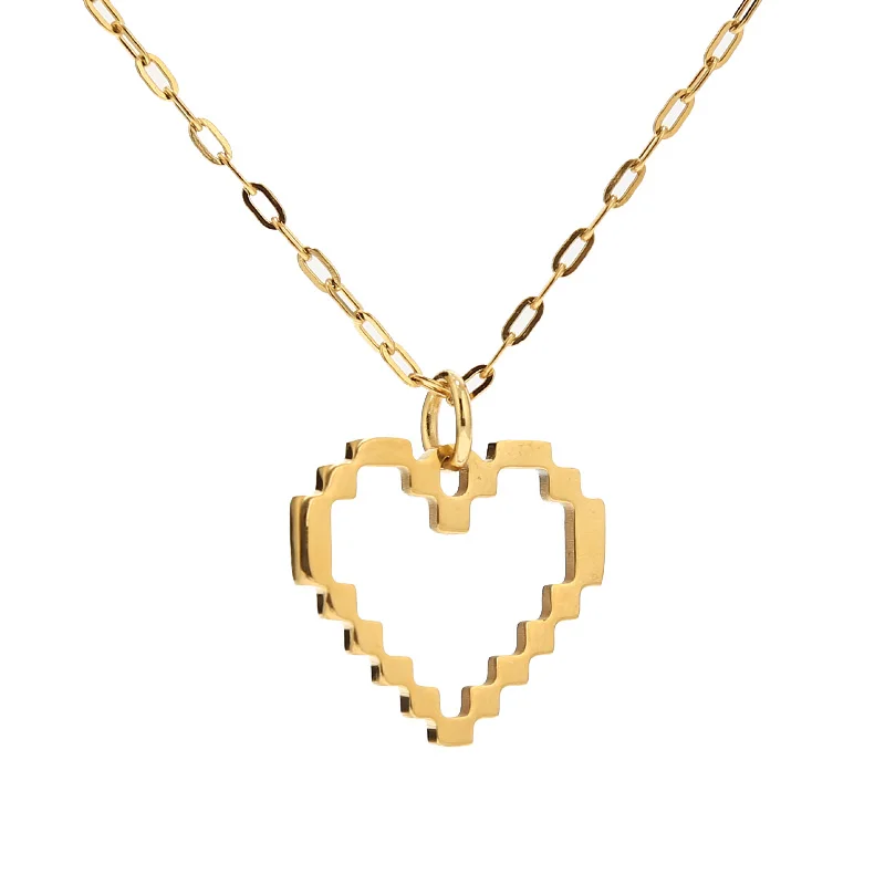 Gold tone Stainless Steel mosaic Heart Shaped Charm Wedding Cocktail Party Statement Collar Necklace | Pendants