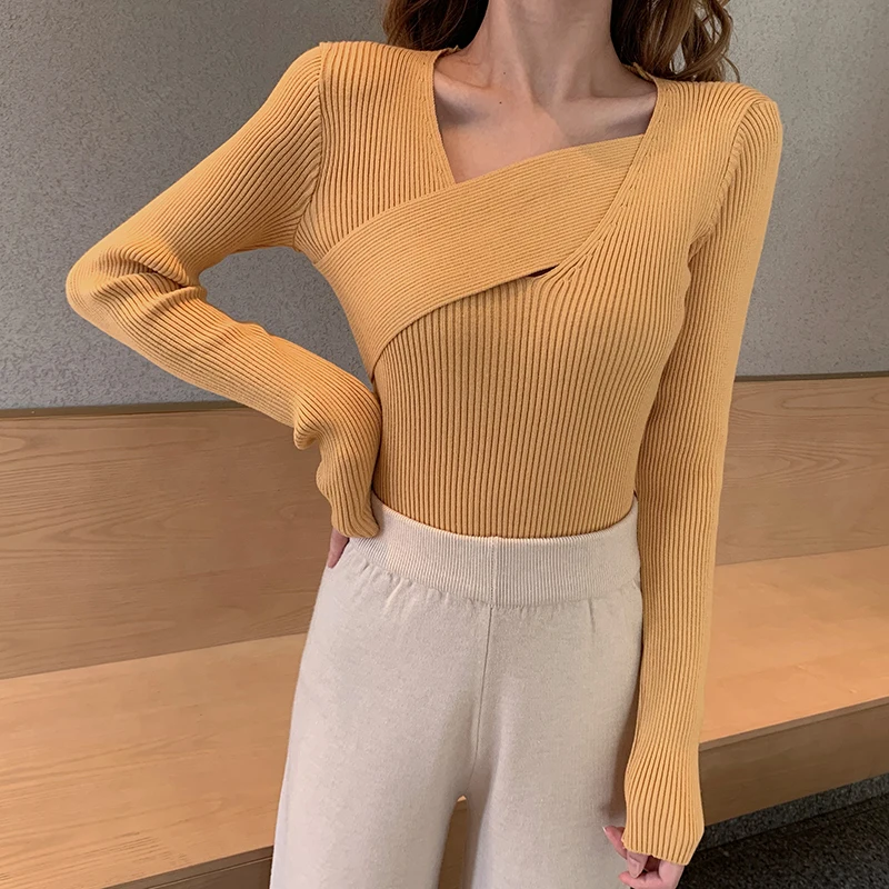 Сексуальный кашемировый свитер с v-образным вырезом пуловер для женщин