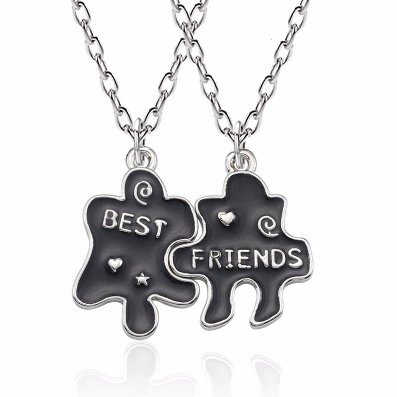 Милый розовый черный пазл лучшие друзья навсегда BFF ожерелья Серебряная любовь