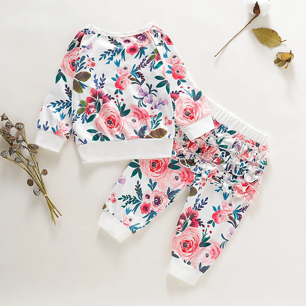 Футболка с длинными рукавами и цветочным принтом для маленьких девочек Топы +