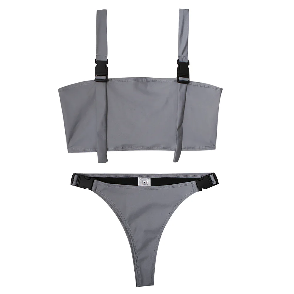 

High quality women sexy two piece set reflective tank tops+sexy shorts patchwork bag buckles suit bikini clothing reflect sets