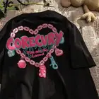 Футболка женская в стиле Харадзюку, топ с коротким рукавом и принтом Love, в готическом стиле, Повседневная Уличная одежда в стиле панк, на лето