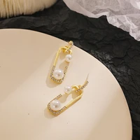 white pearl earrings for women inlaid rhinestone dangler rectangular golden eardrop girls 2021 fashion wedding party jewelry