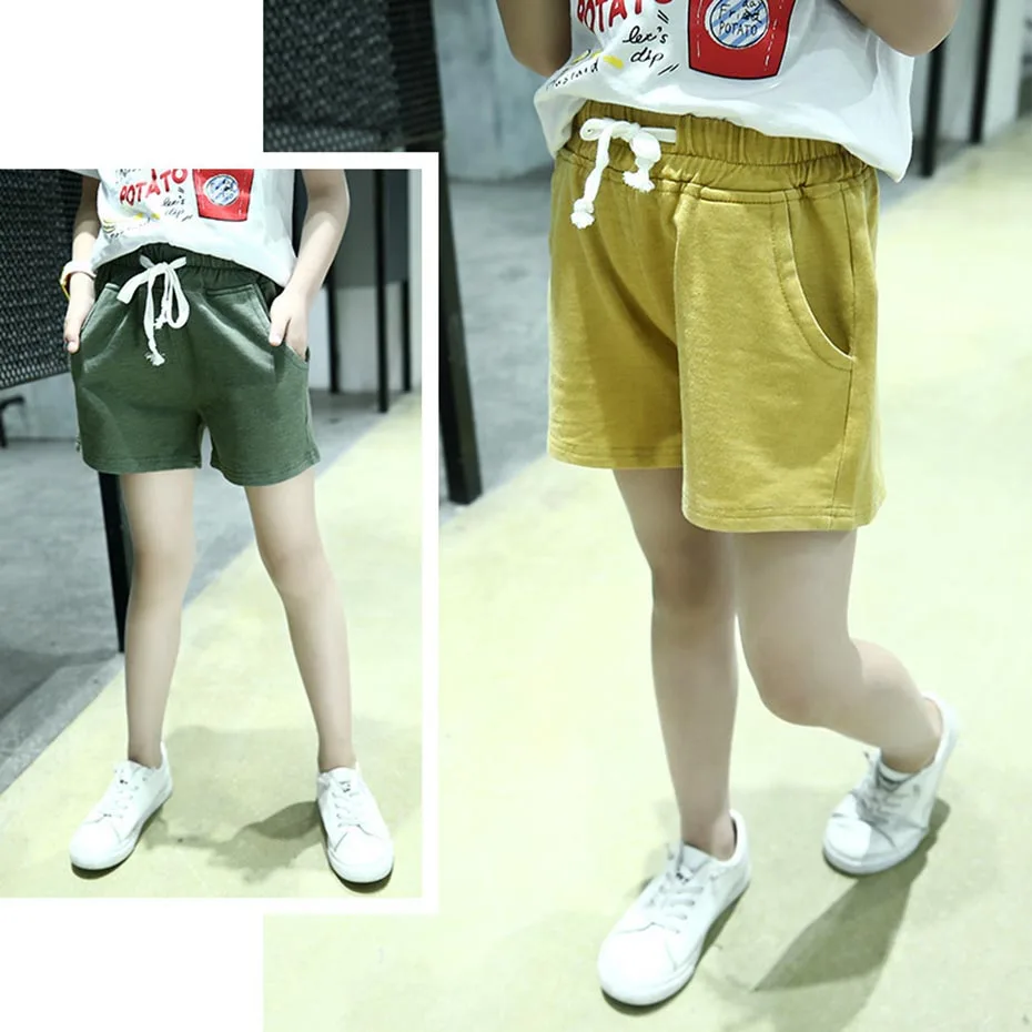 Girls Pants Solid Casual Shorts Drawstring Summer For Teenage Sport Clothes 6 8 10 12 14 Year | Мать и ребенок