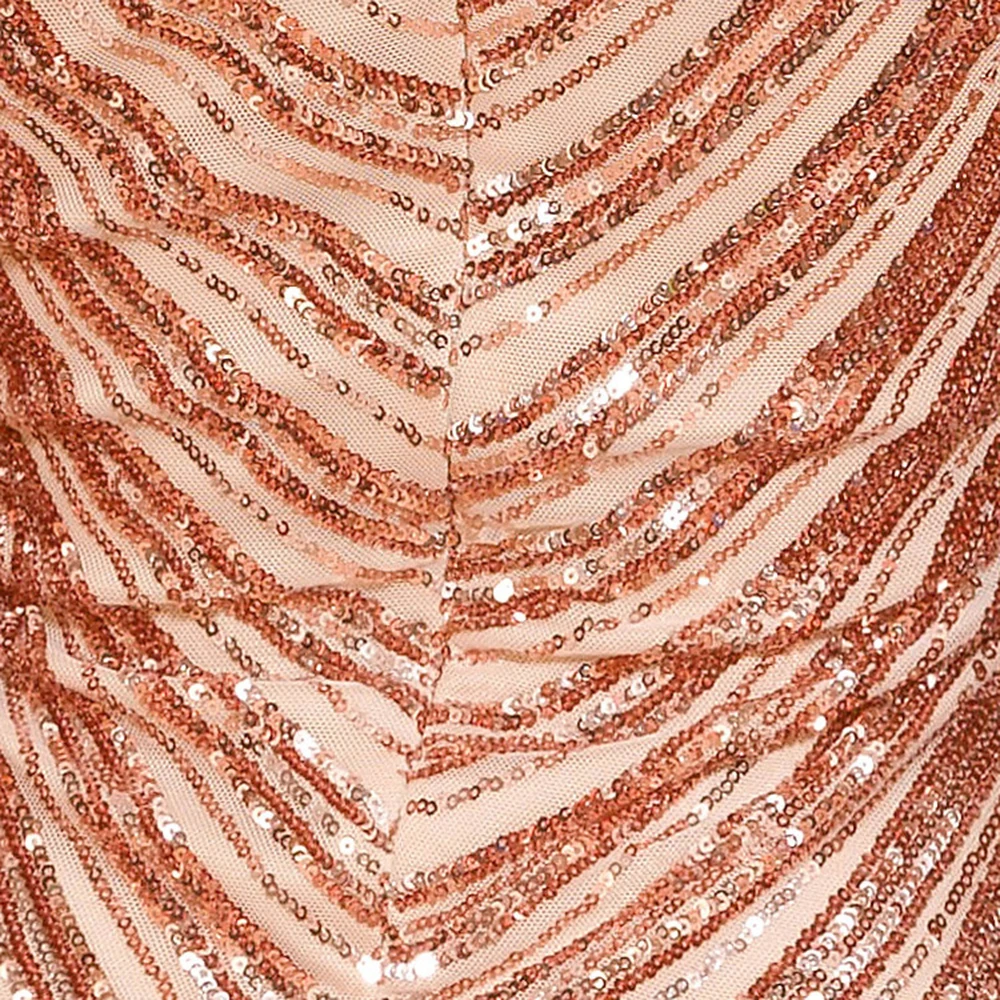 

Gold Full-Sleeves Prom Dress Sequins Sexy Mini Party Dress O-Neck Back Zipper Cocktail Dress Striped Pattern Gowns