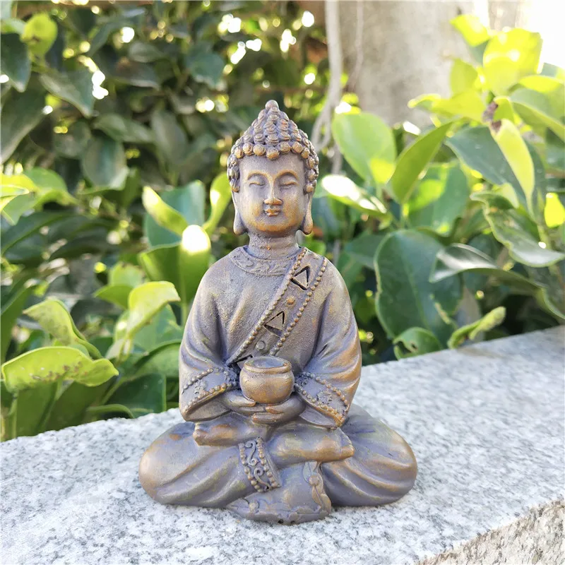 Stone Color Thailand Buddha Statue Ornaments Resin Home Zen Garden Decoration Meditation Buddha Sculpture Feng Shui Figurines 3#