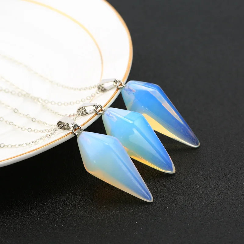 2019 Natural Stone Quartz Pendants Necklaces Crystal Hexagonal Pointed Pendant Silver Color Necklace Jewelry For Women |