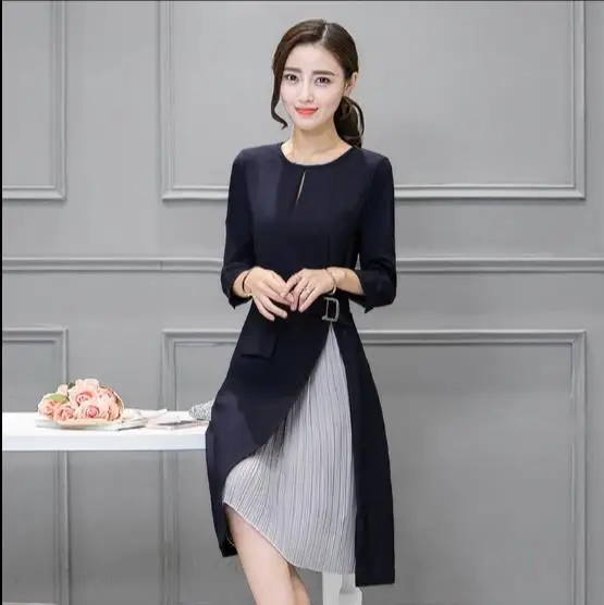 Платье с длинным рукавом в стиле пэчворк приталенное платье Осень-зима офисное