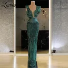 Женское вечернее платье с кристаллами, зеленое платье с V-образным вырезом, украшенное бусинами, в арабском стиле, для свадьбы, 2021