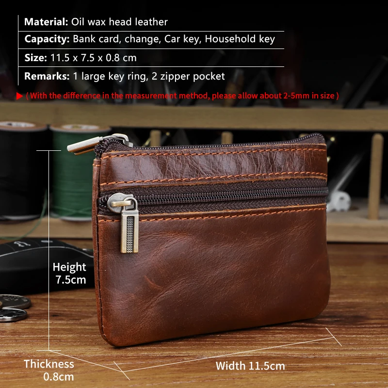 Handmade Genuine Leather Coin Purse Retro Portable Women Wallet Mini Credit Card Holder Zipper Bag Small Child Change Purse