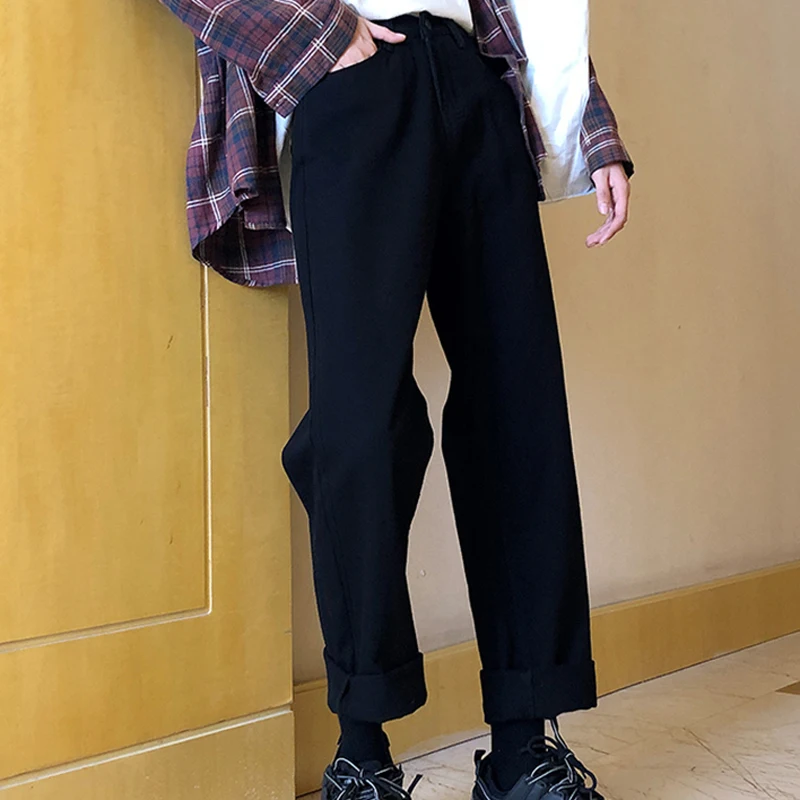 

Mozuleva 2019 Korean Chic Female Solid Straight Pants Slim Women Autumn Winter Thicken Trousers Loose High Waist Long Jeans Lady
