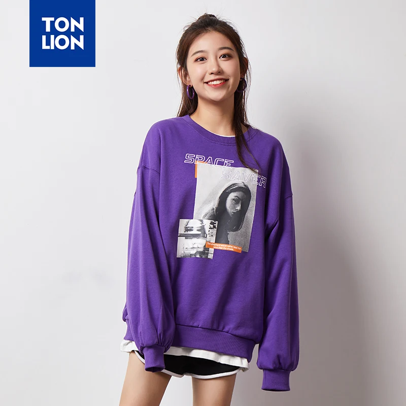 TONLION толстовки для женщин с принтом Женский Повседневный пуловер длинным рукавом