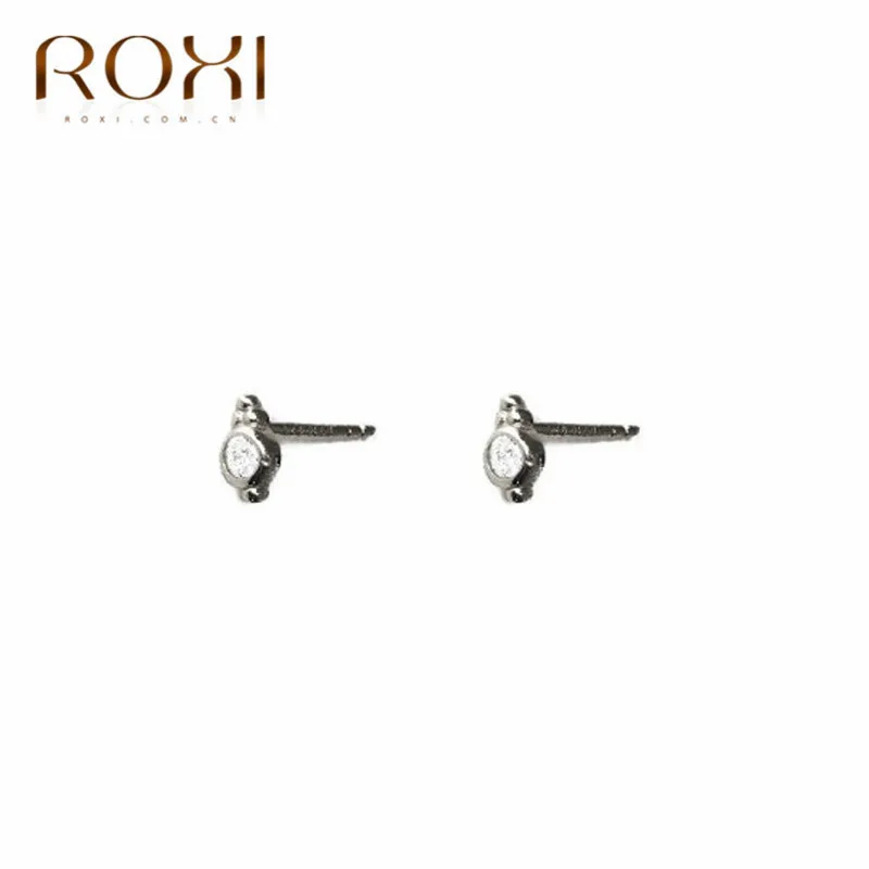 Silver ROXI CZ AAA циркониевые хрустальные маленькие серьги-гвоздики свадебные серьги из стерлингового серебра 925 пробы для женщин минималистичные серьги, ювелирные изделия - Окраска металла: Silver