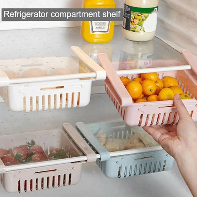 Кухонная Регулируемая растягивающаяся корзина для хранения в морозильной