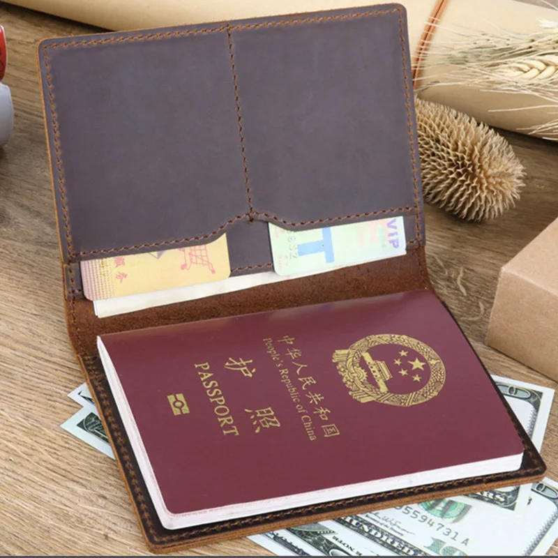 Фото Crazy Horse Leather Passport Case Retro Handmade Passport Cover Travel Wallet Document Holder Porta Pasaporte №3