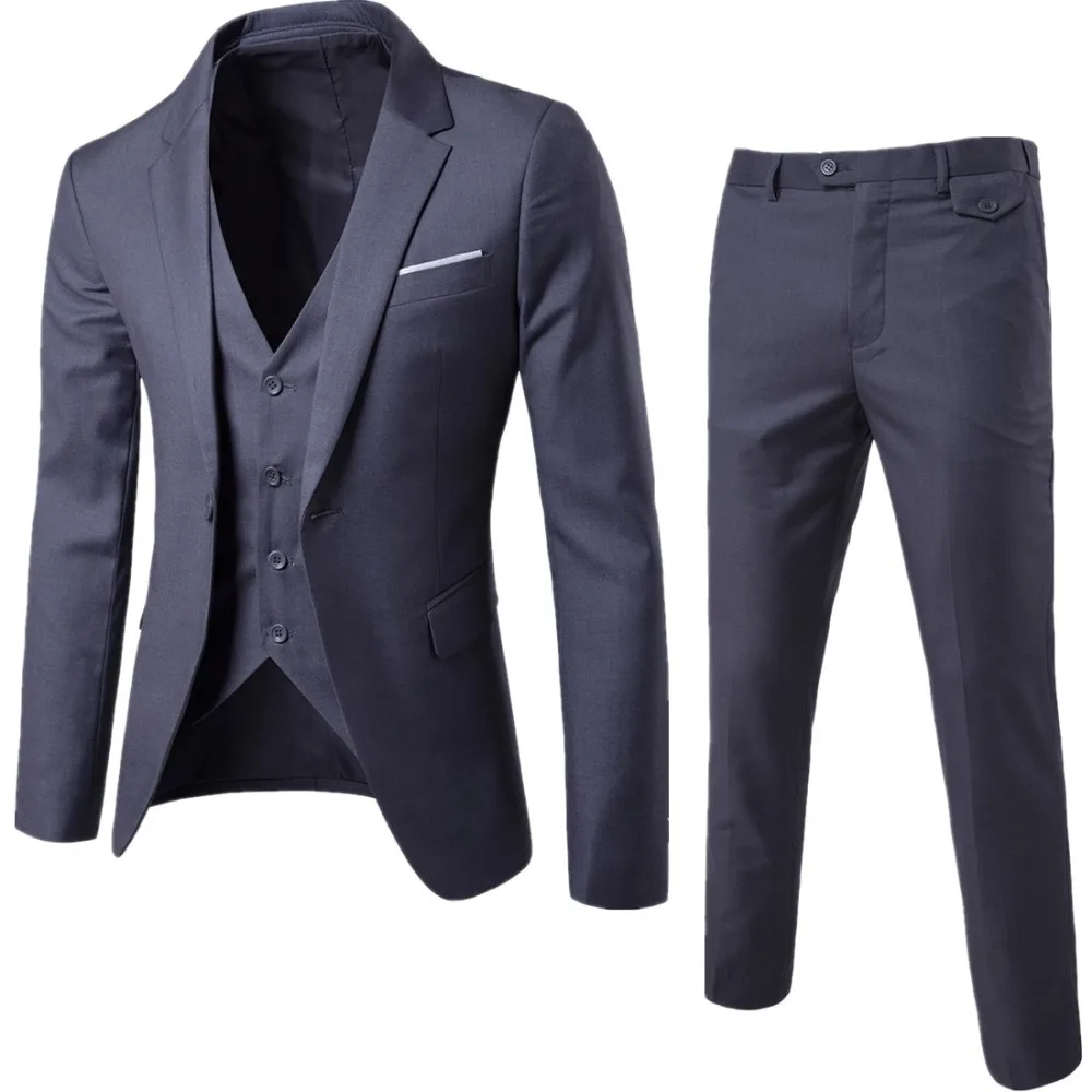 

2020 Solid Color Suit Three Pieces Male Formal Business Fashion Boutique Slim Fit British Style Costume Marriage Homme for Men