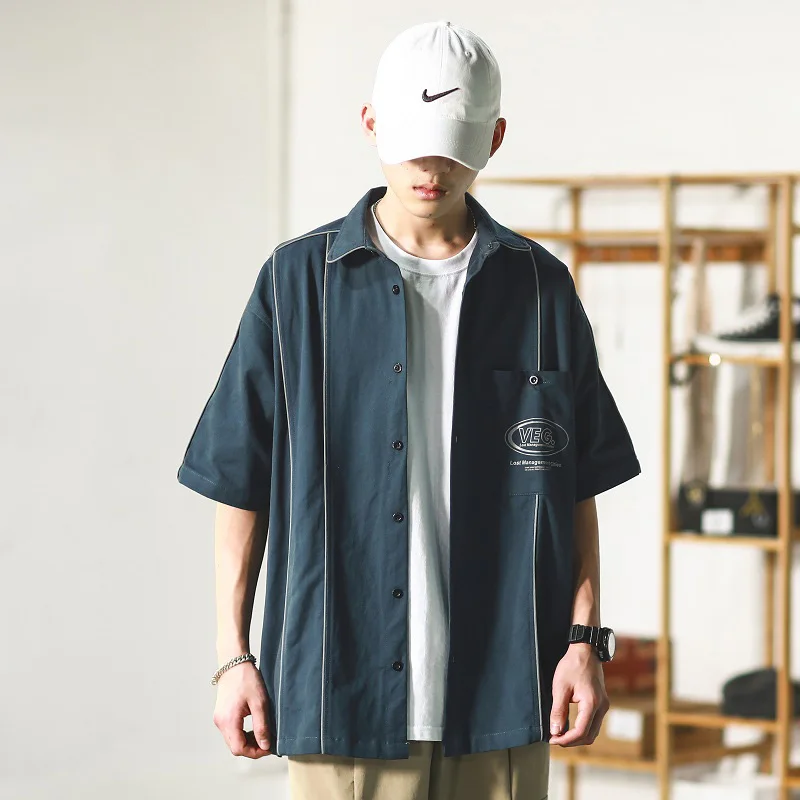 Хипстерская полосатая Светоотражающая Мужская рубашка с карманом пляжные