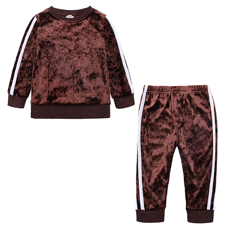 Детская одежда новинка осень зима 2019 золотистый бархатный костюм из двух