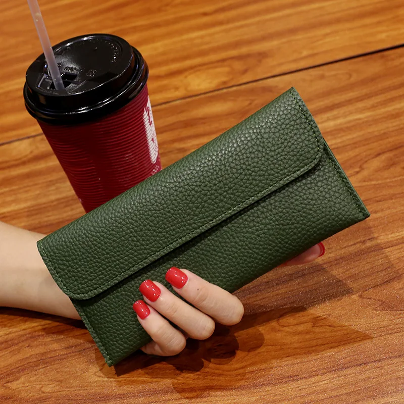 Модные однотонные женские кошельки 2019 простые на молнии черный красный длинный