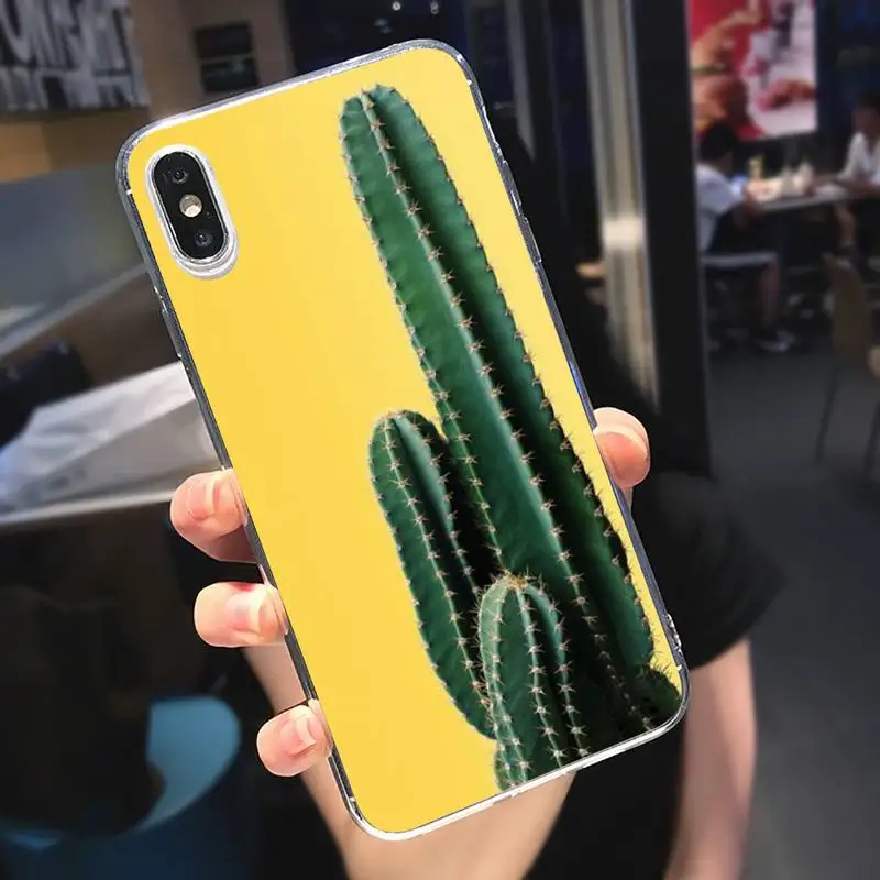 

Cactus Flower Leaf Phone Case Transparent for iPhone 6 7 8 11 12 s mini pro X XS XR MAX Plus
