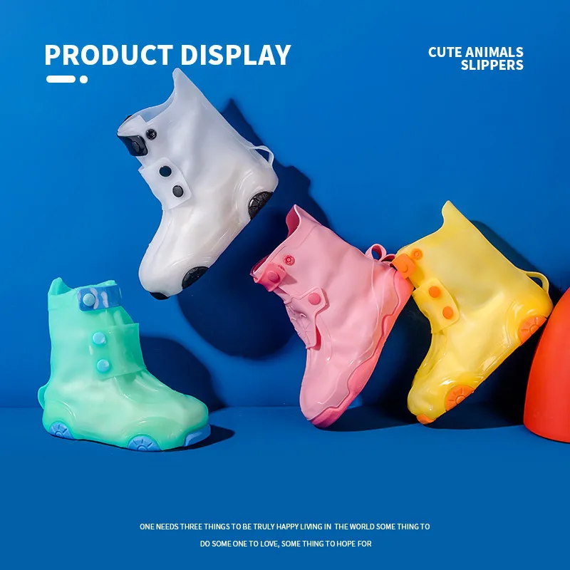 

Красивая детская обувь для дождливого дня силиконовая однотонная желтая модная Водонепроницаемая износостойкая водонепроницаемая обувь ...