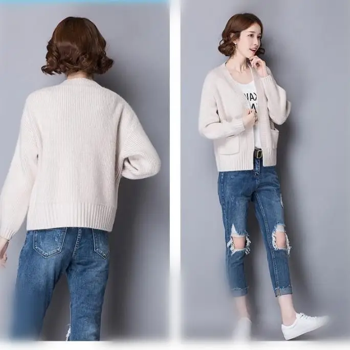 

autumn spring women sweater knitted cardigan solid color full sleeve women clothes pink 0.4