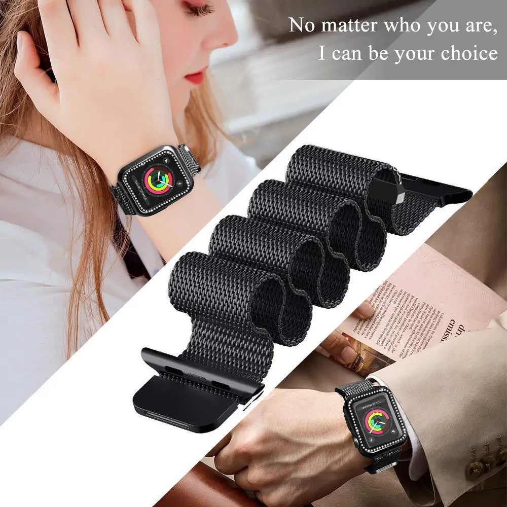 Миланская петля+ Алмазный чехол для Apple Watch 42 мм 38 мм браслет из нержавеющей стали ремешок для iWatch 40 мм 44 мм серия 5 4 1 2 3