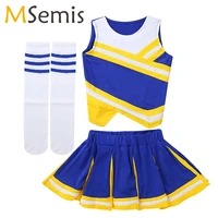 kids girls cheerleader costume cheerleading uniform cosplay fancy dress rave outfit sleeveless tops with pleated skirt socks