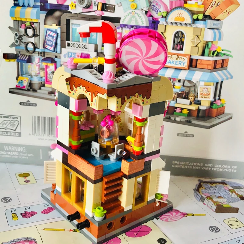 

LOZ 1644 City Street Pink Sweet Candy Store Shop Architecture 3D DIY Mini Blocks Bricks Building Toy for Children Gift No Box
