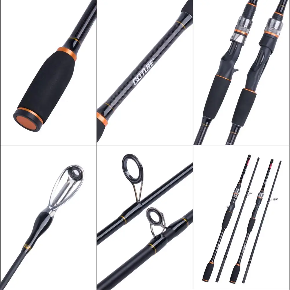 Goture 1.98M 2.1M 2.4M 2.7M 3.0M Carbon Fishing Rod Spinning Casting M/MH Power 4 Pieces Travel Rods with Portable Bag