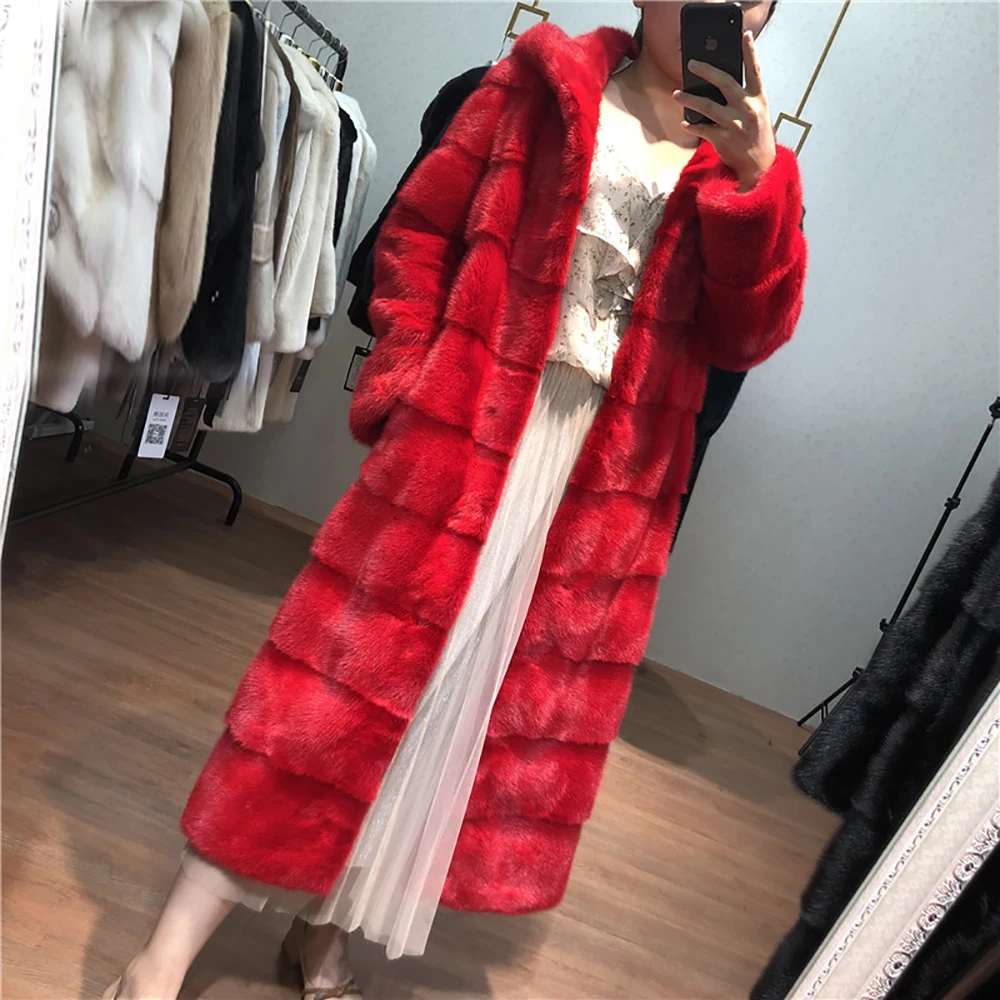 Новое поступление шуба из настоящей норки с капюшоном X-Long Pelt шуба из натурального меха для женщин из натуральной норки шуба зимняя теплая MKW-142