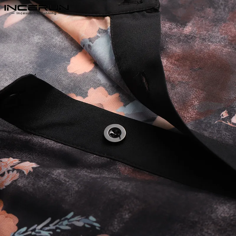 

Fashion Printed Men Shirts INCERUN Short Sleeve Lapel Mesh Blouse 2021 Summer Flower Floral Camisa Casual Button Loose Tops 5XL