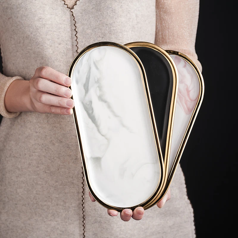 Мраморная керамическая овальная тарелка в скандинавском стиле Западная