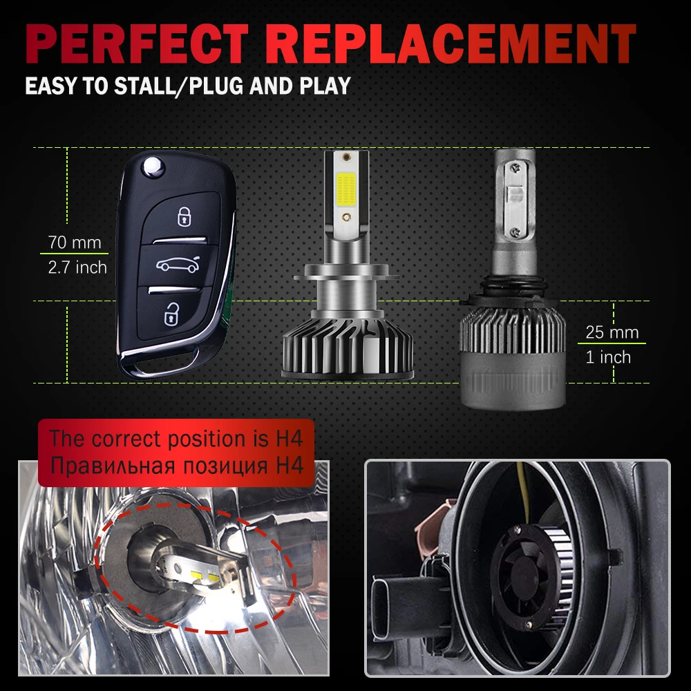 BraveWay Mini H4 LED H7 светодиодные фары для автомобиля дальнего света 12 В 10000LM H11 H8 6500K