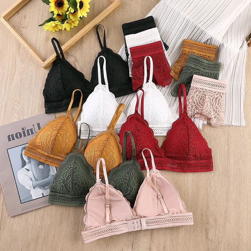 

1/2PCS Women Bralette French Style Lace Bra Triangle Cup Lingerie Deep V Wireless Underwear Soft Thin Seamless Bra Hot sale