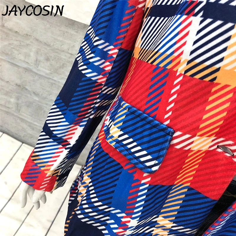 JAYCOSIN Женское пальто с открытой передней клетчатой печатью, кардиган, пальто с длинным рукавом, уличная одежда, пальто, темпераментная верхняя одежда, casaco feminino