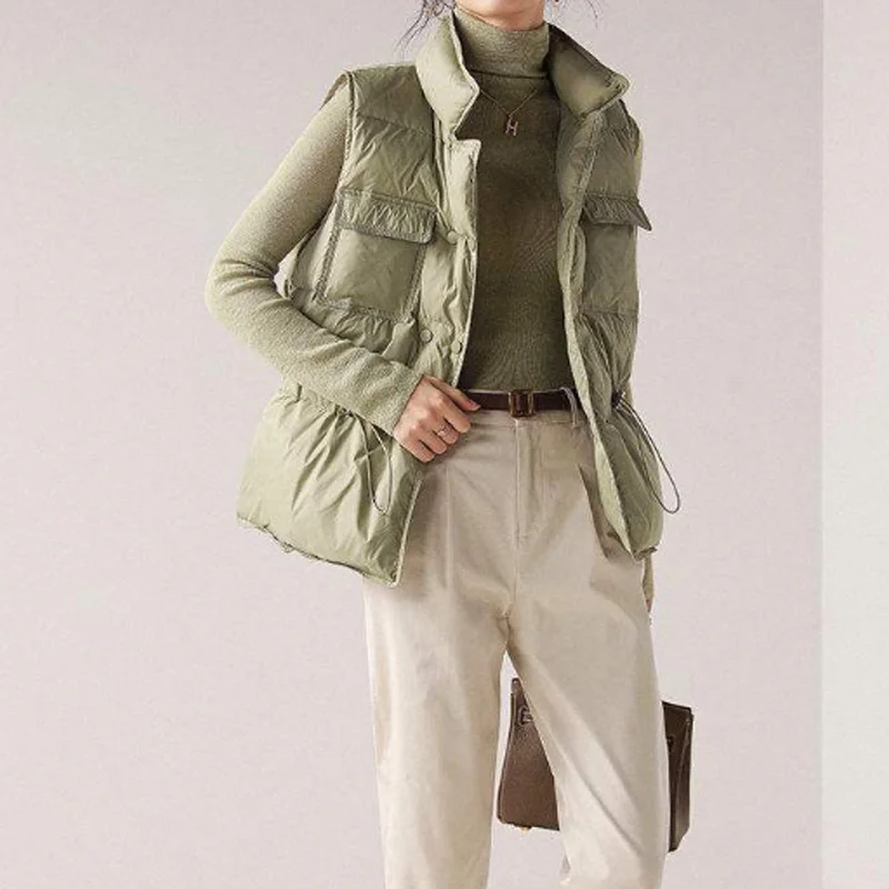 

Ultra Light Down Vest Women Sleeveless Down Jacket Windproof Lightweight Warm Waistcoat Female Cardigan Winter Slim Button Coat