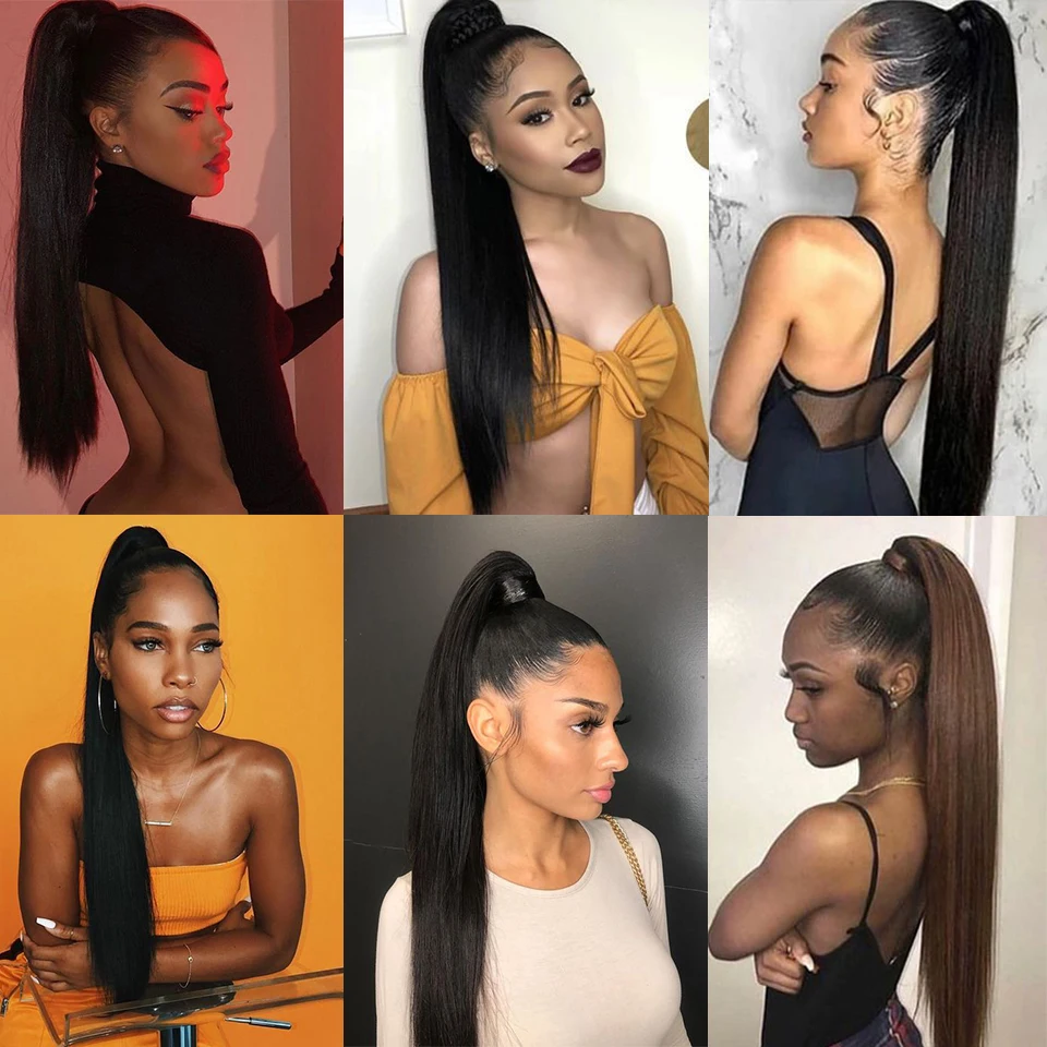 Супер длинная прямая заколка для хвоста 75 см черный и коричневый хвостик с