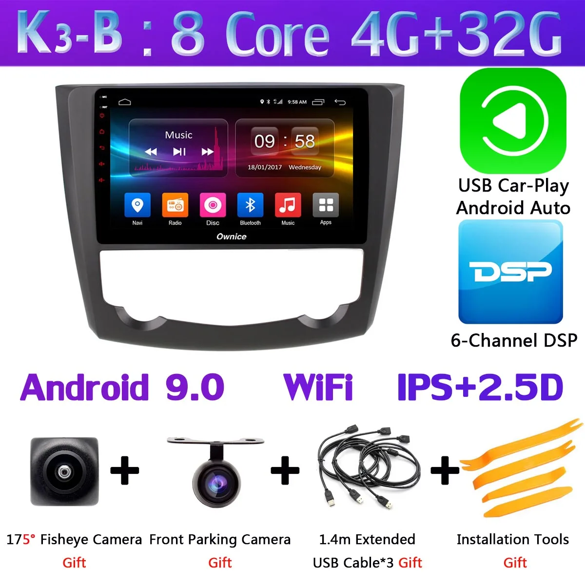 K3-B-CarPlay 360 ° панорамная 4 × камера 4G WiFi Android 9,0 4G+ 64G SPDIF DSP CarPlay Автомобильный мультимедийный плеер для Renault Kadjar- gps радио - Цвет: K3-B-CarPlay