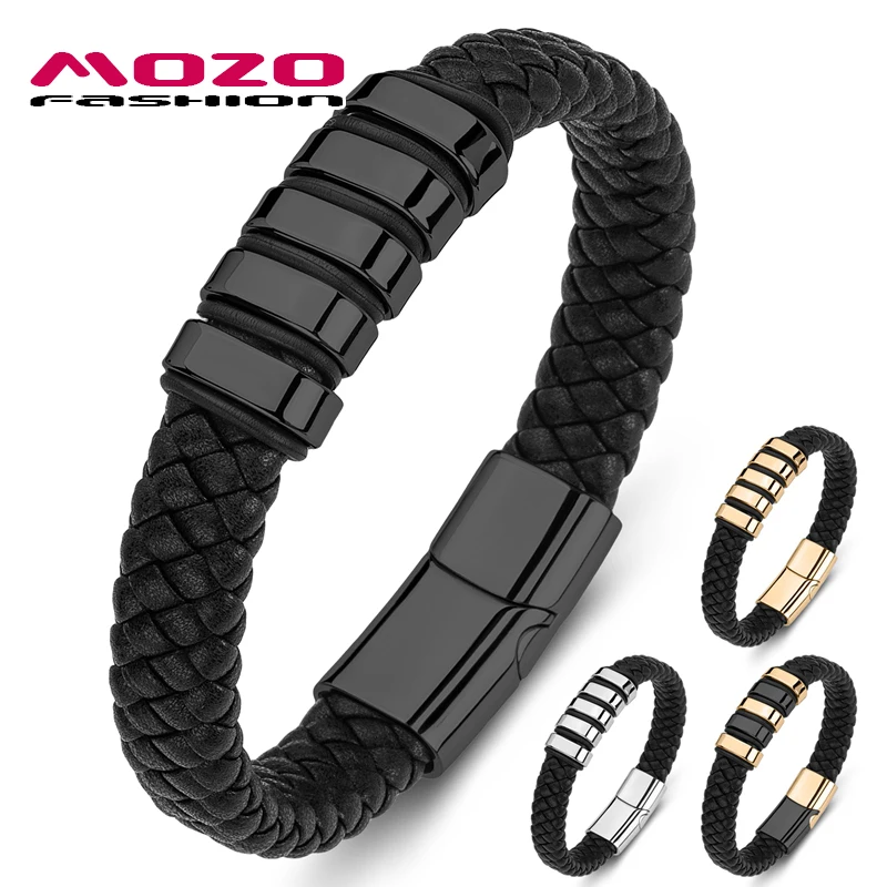 Мужской плетеный браслет из натуральной кожи нержавеющей