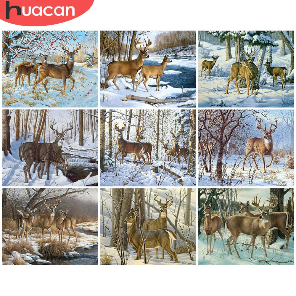 

HUACAN Coloring By Number Deer Animal Drawing On Canvas HandPainted Paint Art Gift DIY Pictures By Number Winter Kits Home Decor