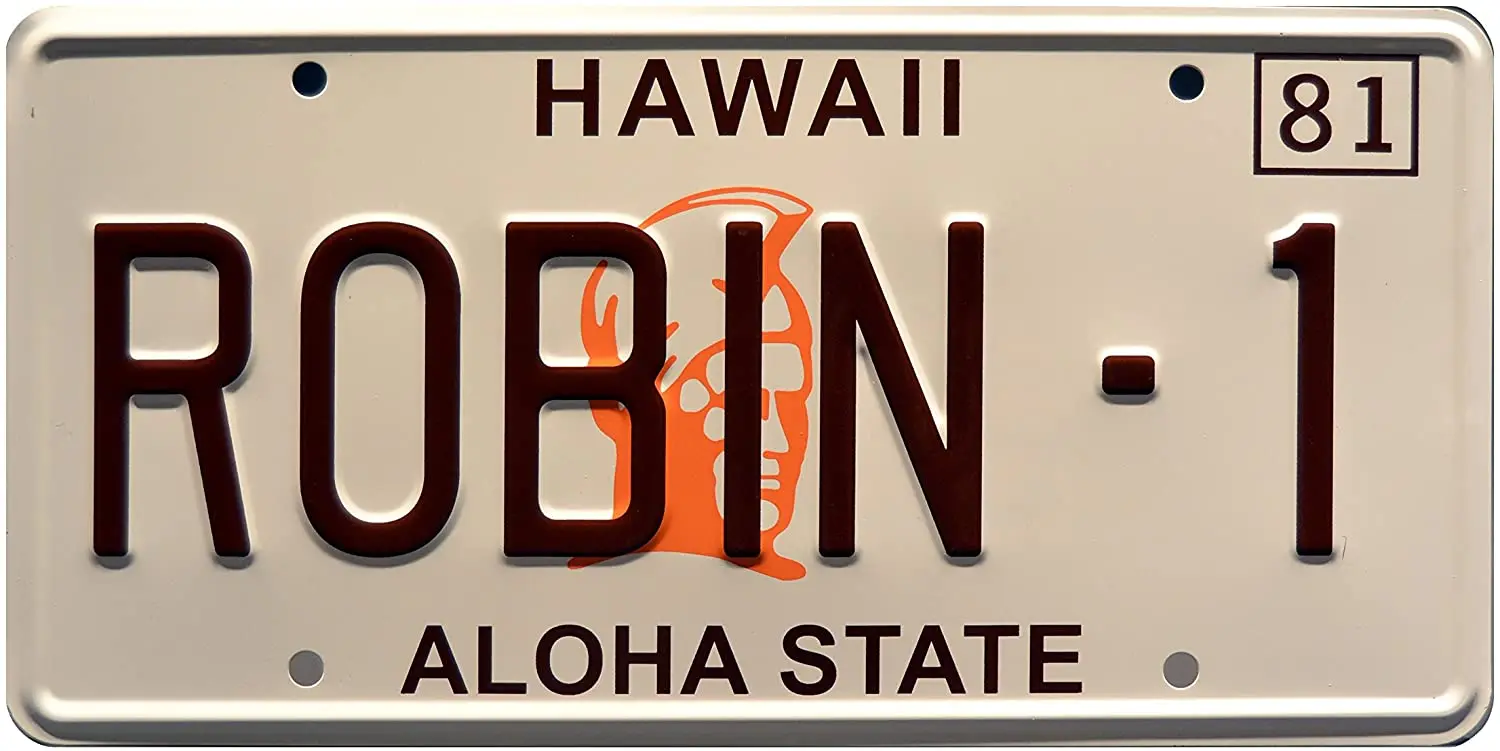 

A Celebrity Machines Magnum PI | Robin-1 | Metal Stamped License Plate