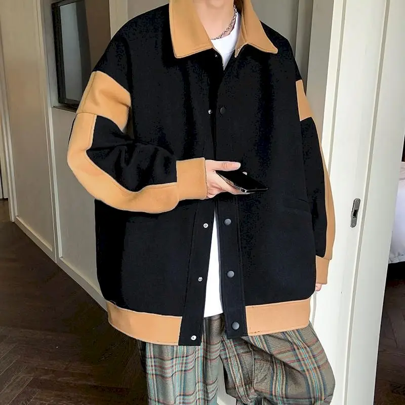 

Куртка мужская шерстяная, короткий утепленный пиджак с отложным воротником, уличная одежда в гонконгском стиле, зимняя одежда для пар, Осен...