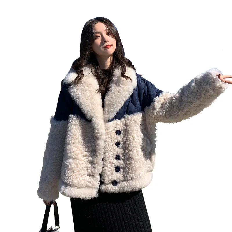 

Winter Lamb Wool Coat Female Korean Loose Long-Sleeved Lapel Stitching Thickening Warm 2020 New Casual Fashion Women Jacket 70Q