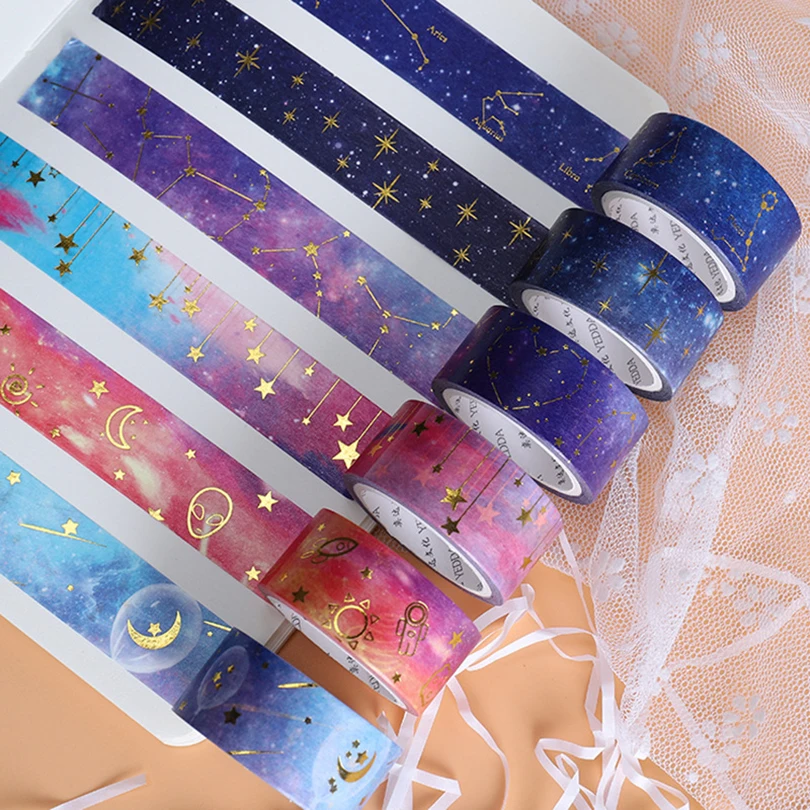 Золото Фольга лента Washi декоративные Washitape Канцтовары со звездным небом японский