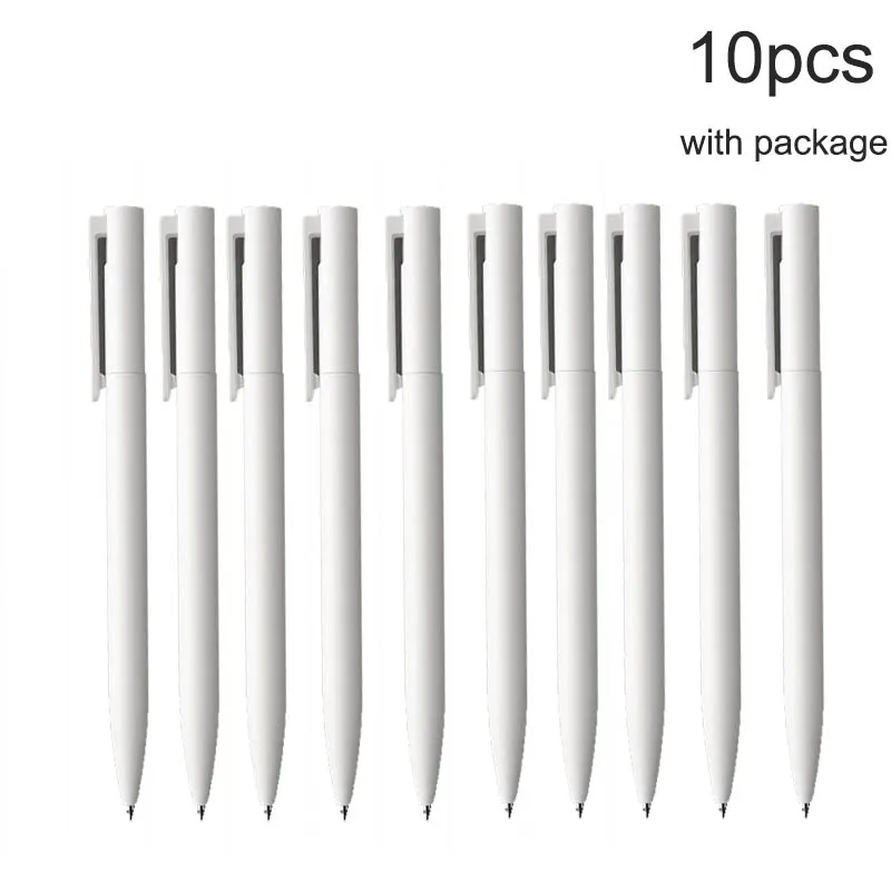 10pcs Гелевые ручки Xiaomi Mijia, 10 шт., без колпачка, 0,5 мм, цилиндрическая ручка, черная ручка, белая, гладкая, швейцарская, заправка MiKuni, японские чернила, черные - Цвет: 10pcs